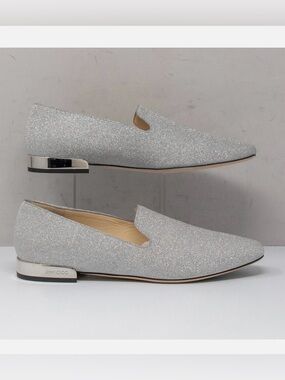 Jimmy Choo Glittering Silver Loafers